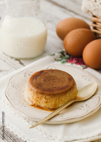 Caramel custard with eggs and milk