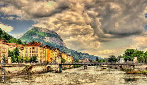 Fényképezés View of Grenoble over the river Isere - France