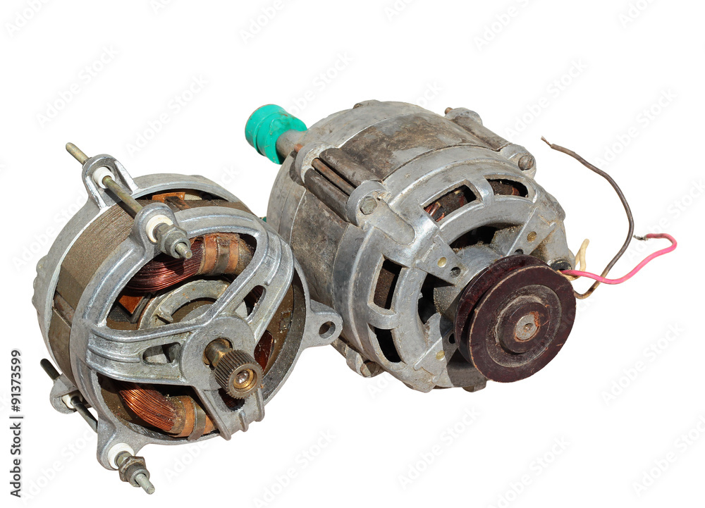 Two old electric motors isolated on white background Two old electric motors isolated on white background