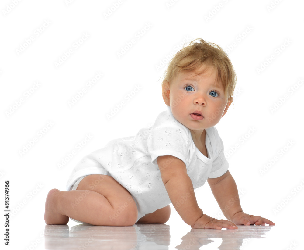 Five month Infant child baby girl lying happy looking Five month Infant child baby girl lying happy looking