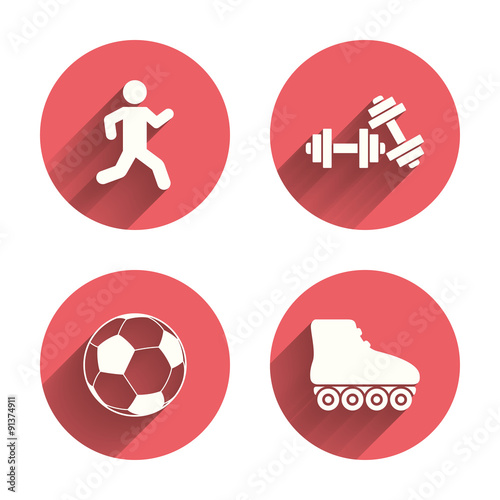 Football ball, Roller skates, Running icons.