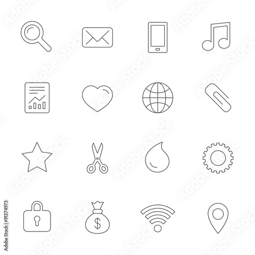 Universal icons. Smartphone, mail and music.