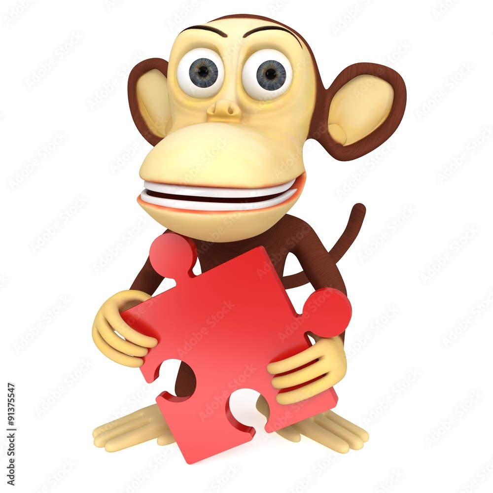 Fototapeta premium 3d funny monkey with red puzzle