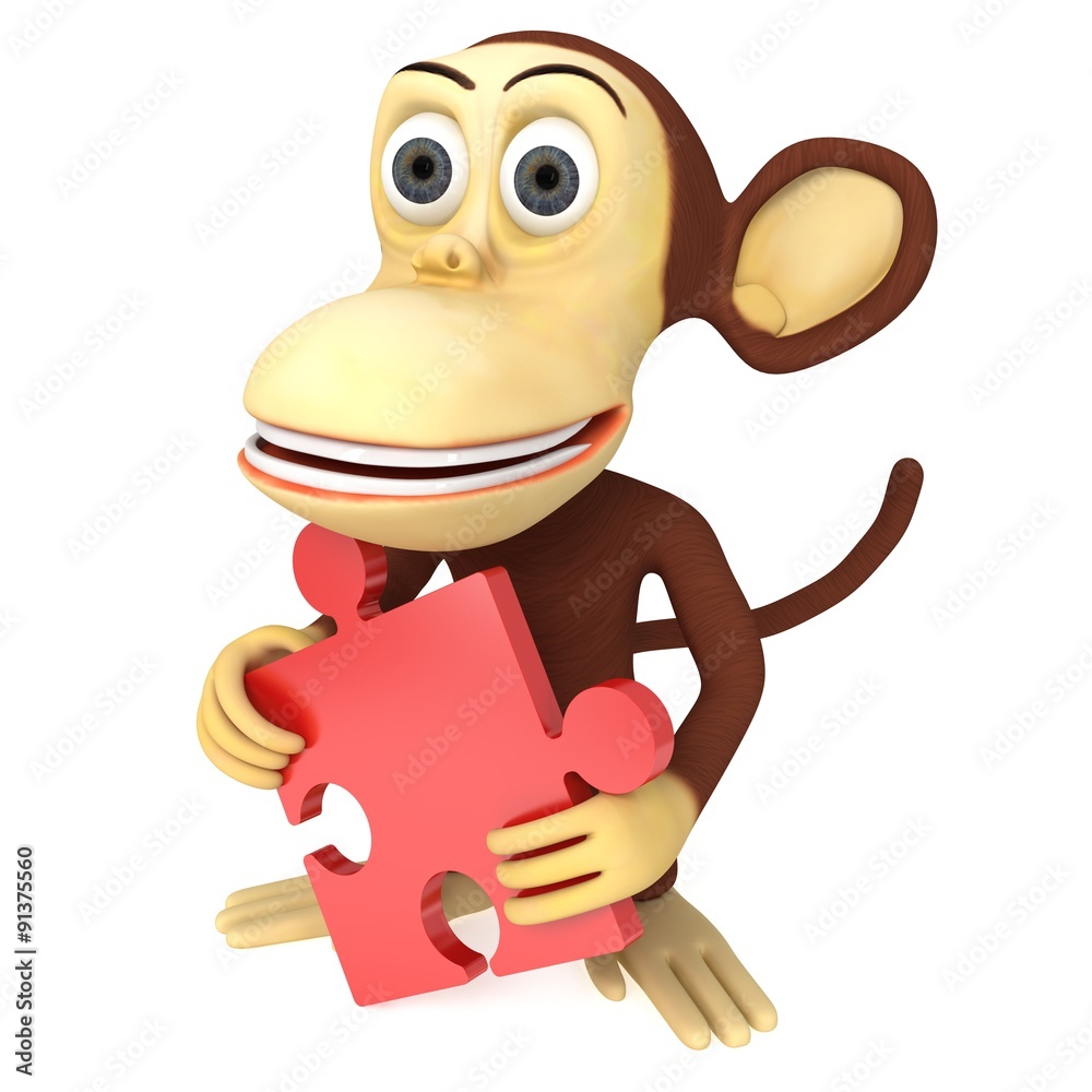 Fototapeta premium 3d funny monkey with red puzzle
