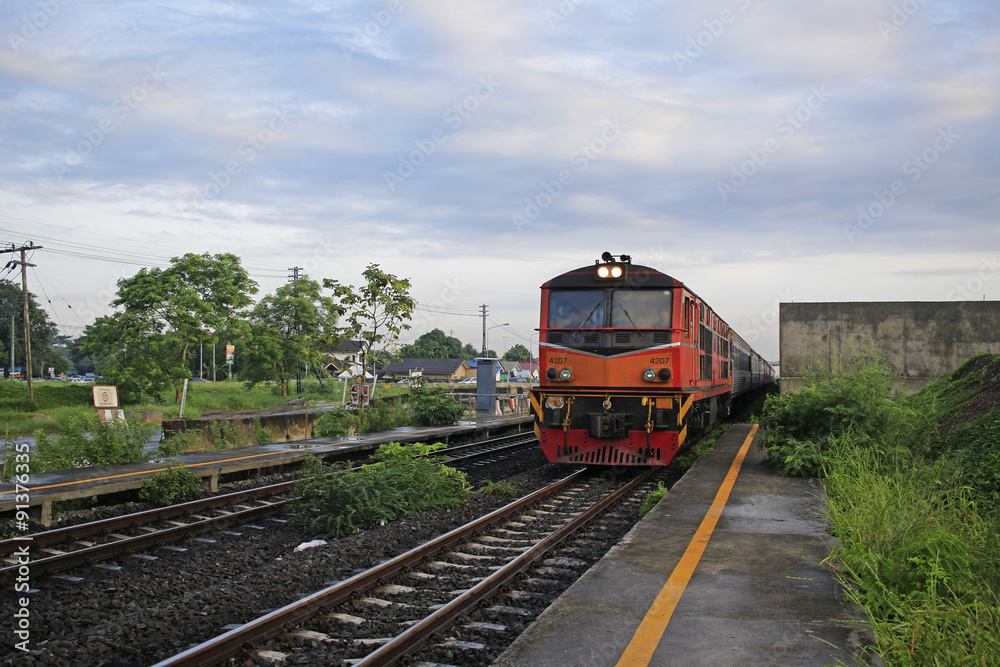 Suburb train in Thailand and clouds Suburb train in Thailand and clouds