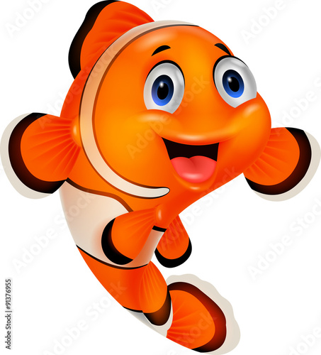 Fototapete Happy cartoon clown fish over white background