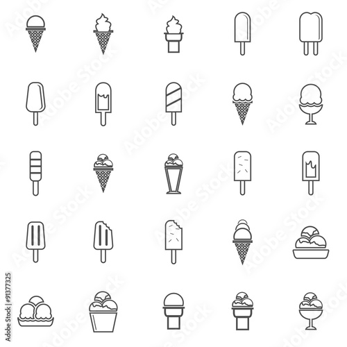 Ice cream line icons on white background