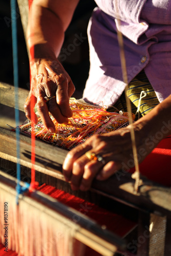 Unidentified old women weaving traditional thai fabric, Chiang M