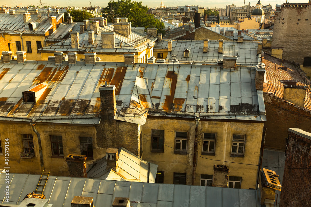 View over the rooftops of the historic center of St. Petersburg, Russia.