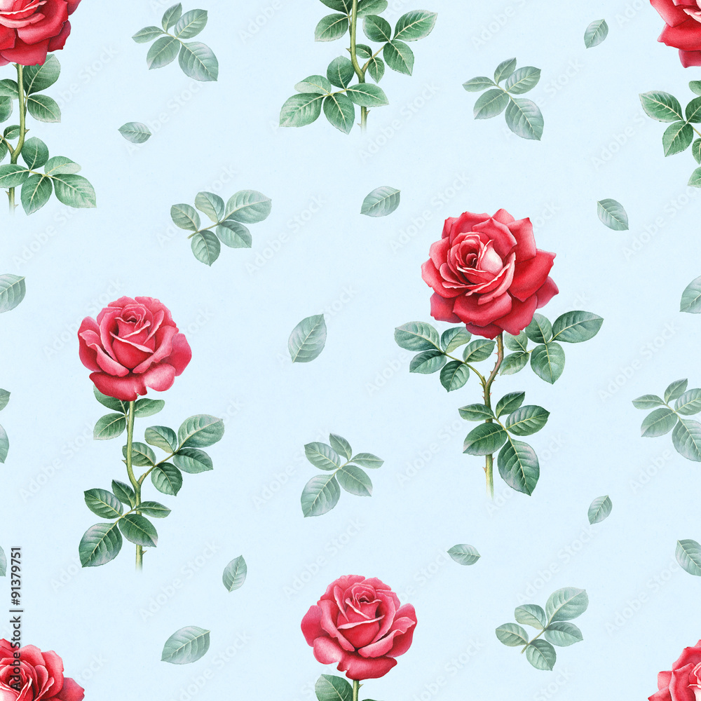 Naklejka premium Watercolor rose flowers illustration. Seamless pattern