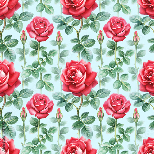 Watercolor rose flowers illustration. Seamless pattern © Aleksandra Smirnova