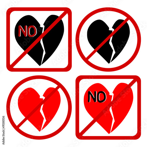 Not Allowed Sign, No heartbreak sign symbol, Do not heartbreak sign vector