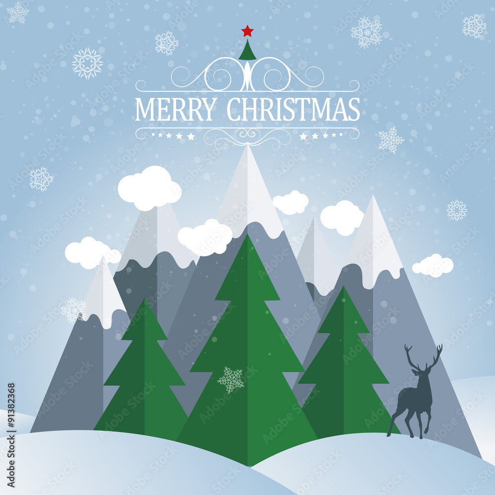 Christmas card. Winter holidays landscape