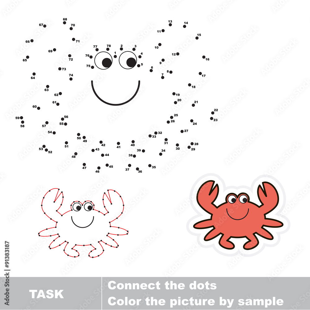 Fototapeta premium Game for numbers. One cartoon crab. 