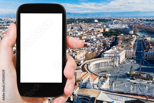 Photography smartphone with cut out screen and St Peter Square