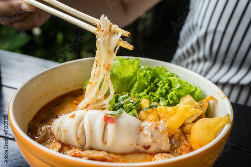 Photography Spicy Noodle  Thai style Tom Yum Seafood