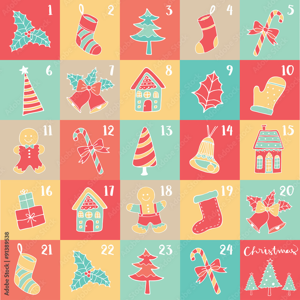 Fototapeta premium Merry Christmas elements in colorful box