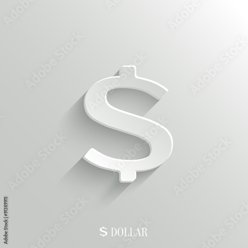 US Dollar Icon - vector white app button