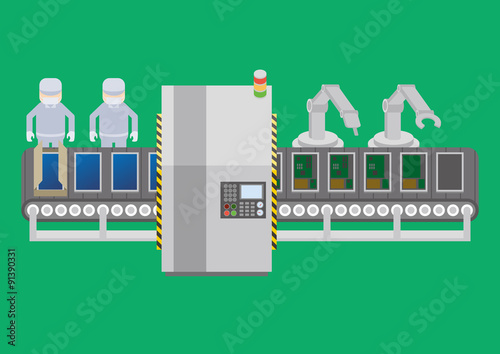 Factory automation and conveyor belt, image illustration