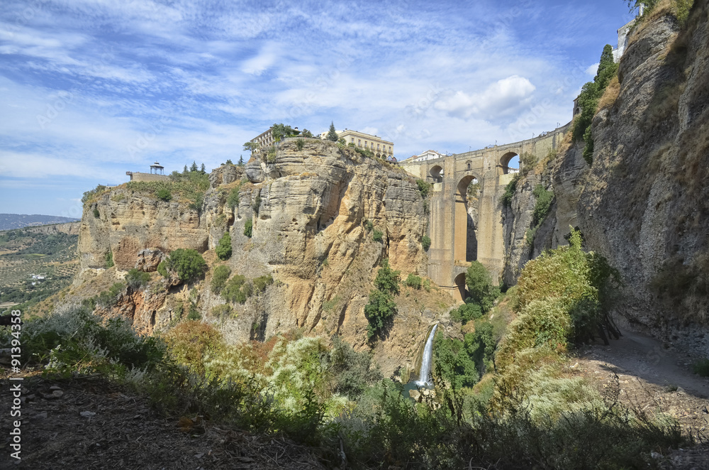 The waterfall and the bridge of Ronda