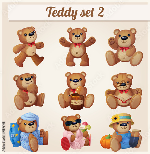 Teddy bears set. Part 2. Cartoon vector illustration