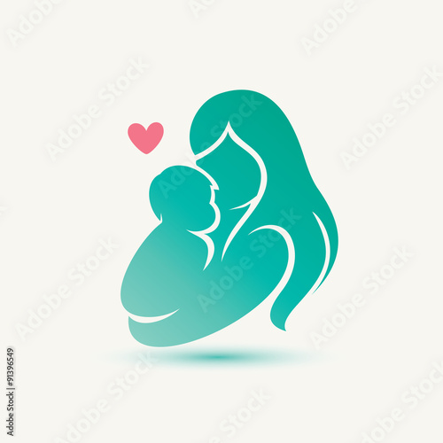 mother and baby stylized vector silhouette