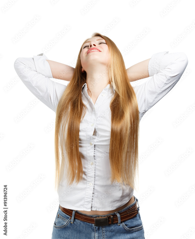 Young business woman relaxed on white background Young business woman relaxed on white background