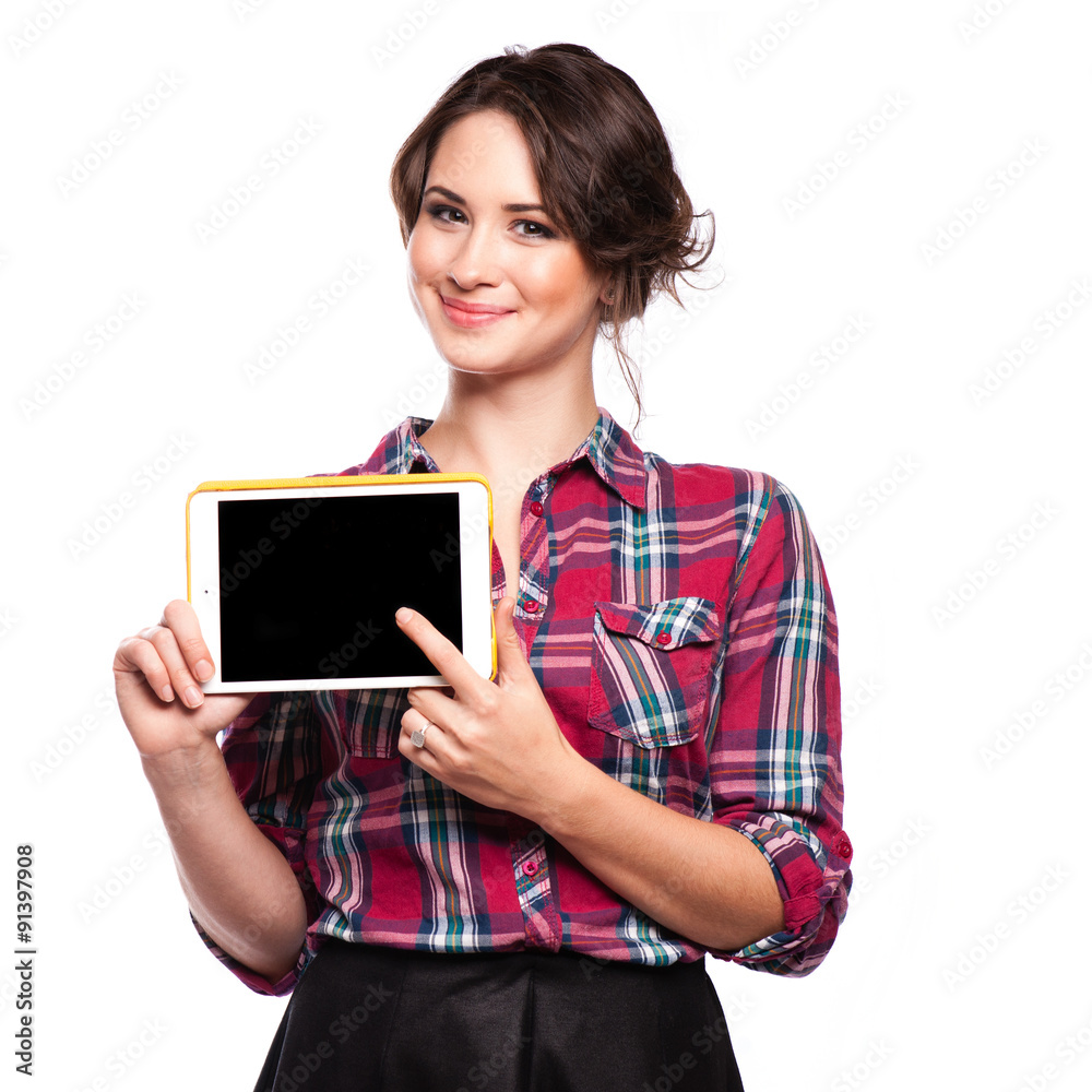 Smiling woman with tablet computer Smiling woman with tablet computer