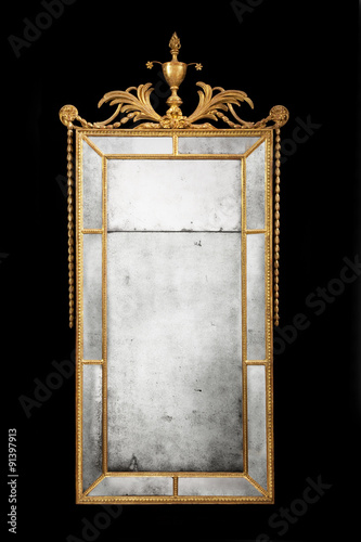 Antique rectangular mirror gilded with original glass