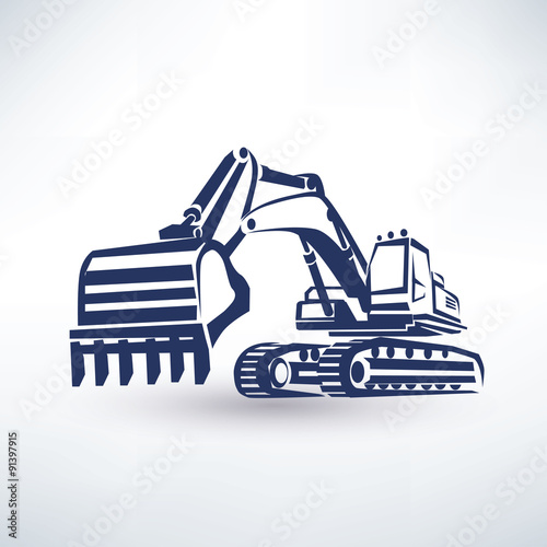 excavator symbol, stylized vector silhouette photo