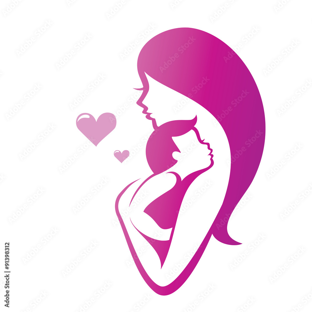 mother and son vector symbol