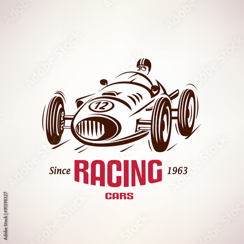 retro race car, vintage vector symbol, emblem, label template