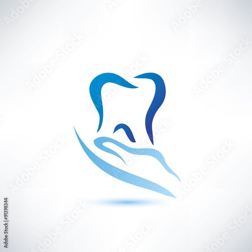 hand holding a tooth icon, dental and health care vector symbol