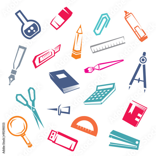 stationary stilized icons set, vector sketch of sttionary symbol