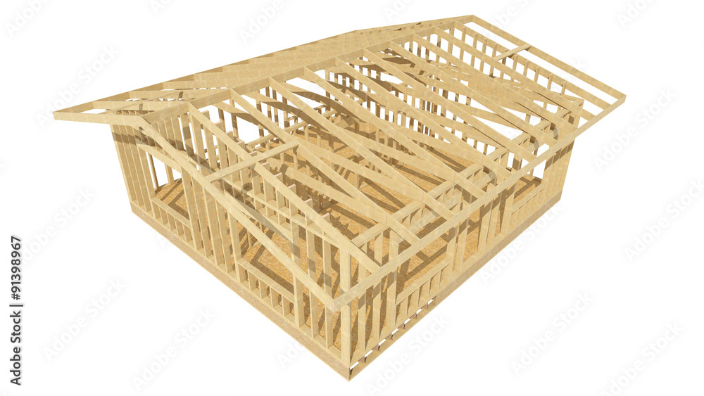 Obraz premium three-dimensional image of a wooden frame house.
