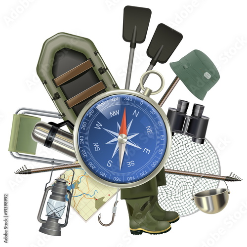 Vector Fishing Tackle with Compass