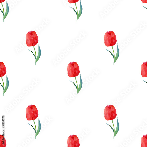 Seamless pattern of watercolor red tulips.