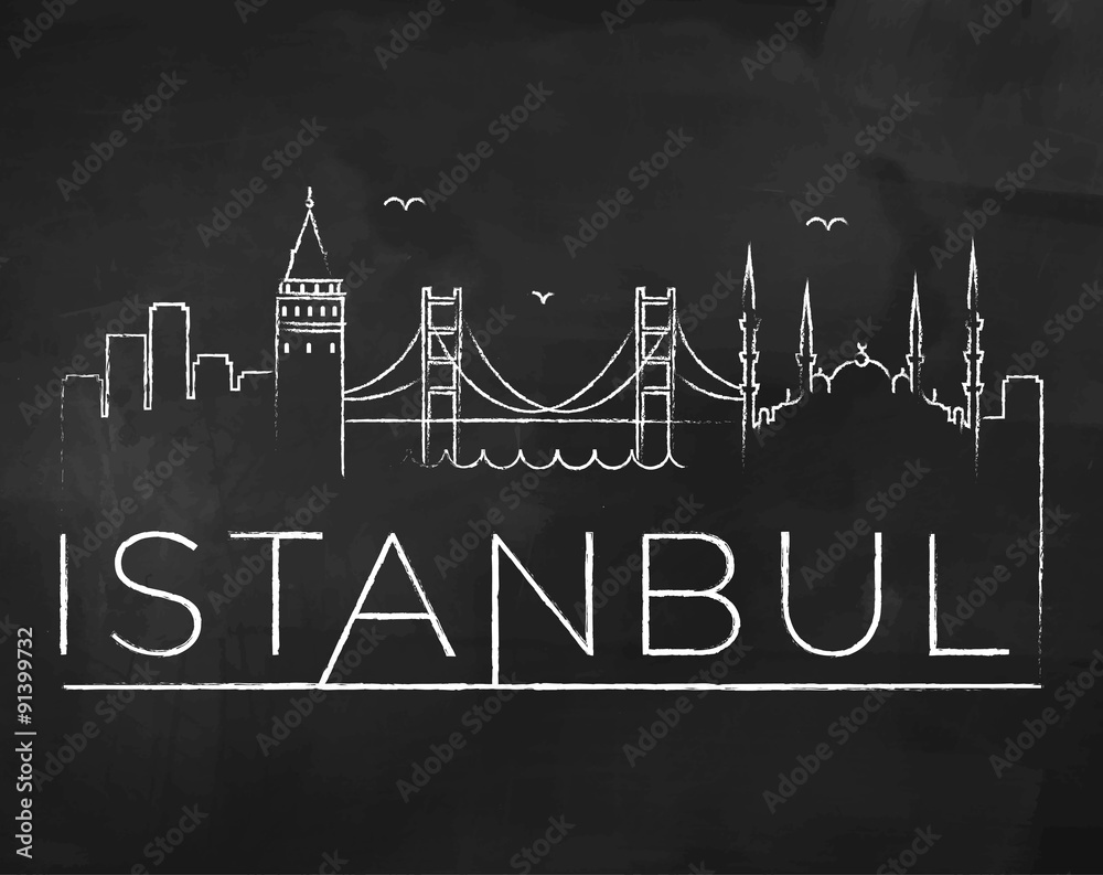 Fototapeta premium Istanbul City Skyline with Chalk Drawing on a Blackboard