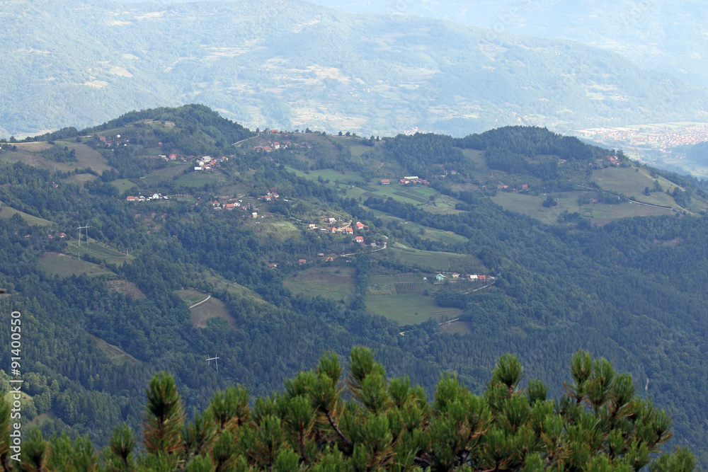 village on mountain rural landscape