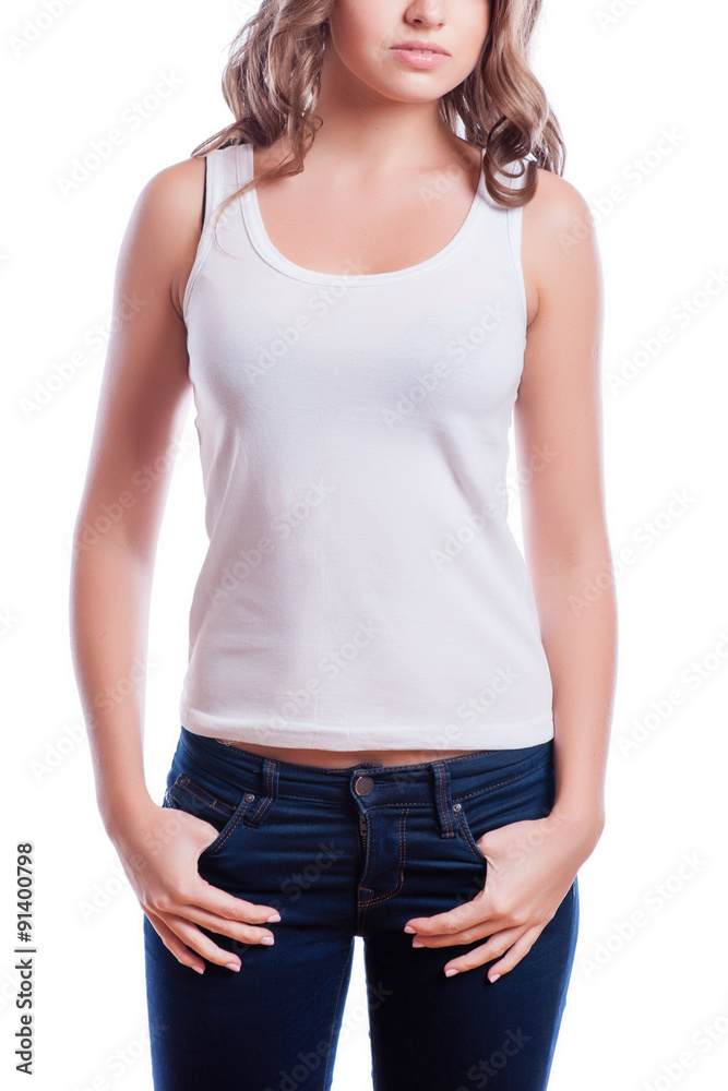 t-shirt design concept - woman in blank white t-shirt t-shirt design concept - woman in blank white t-shirt
