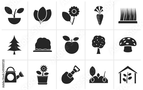 Black Different Plants and gardening Icons - vector icon set
