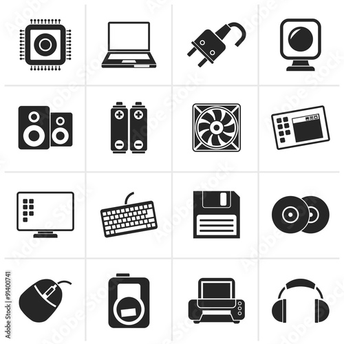 Black Computer Items and Accessories icons - vector icon set