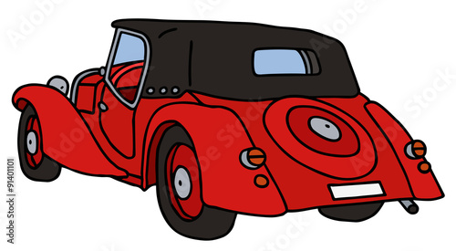 Vintage red cabriolet, hand drawn vector illustration