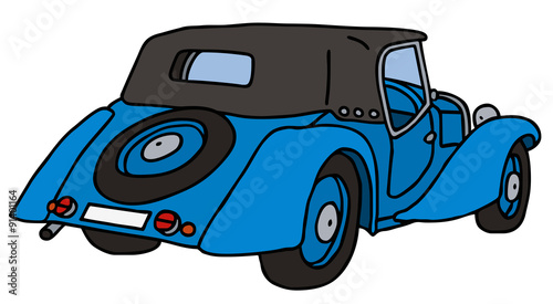 Vintage blue cabriolet, hand drawn vector illustration