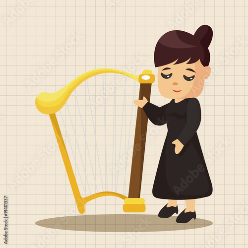 character musician harpist theme elements