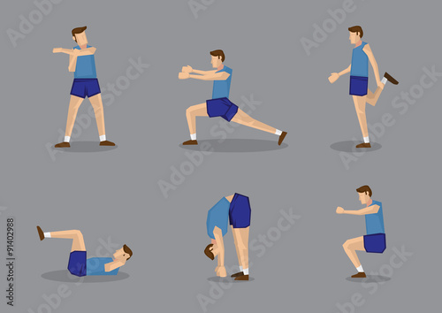 Male Sports Athlete in Blue Stretching and Warming Up