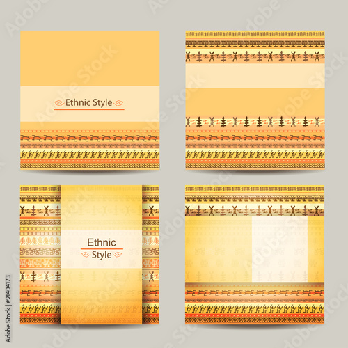 Set of cards with ethnic african design. Geometric backgrounds.