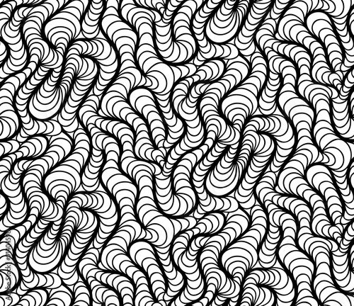 Vector seamless wave background of doodle drawn lines