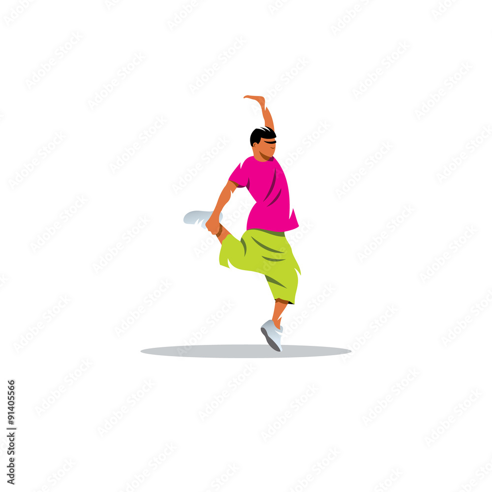 One hip hop acrobatic break dancer breakdancing young man sign. Vector Illustration.