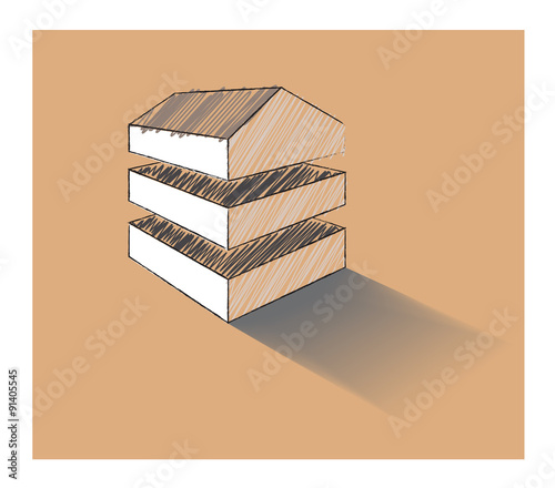 Vector sketch of a house split into three 